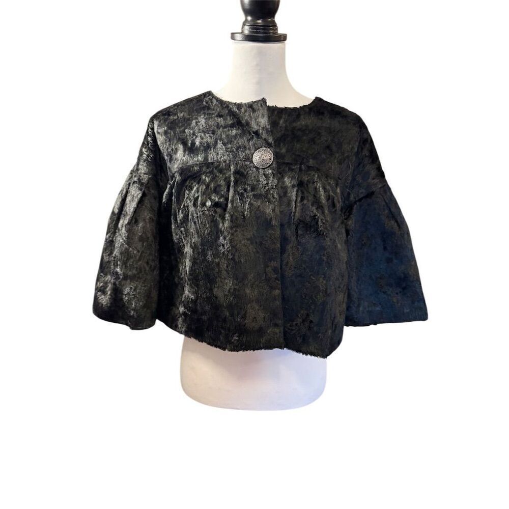 Beth Bowley Vintage Women's Black Velvet Overcoat Faux Fur Collar Women’s Size 4 - Picture 1 of 11